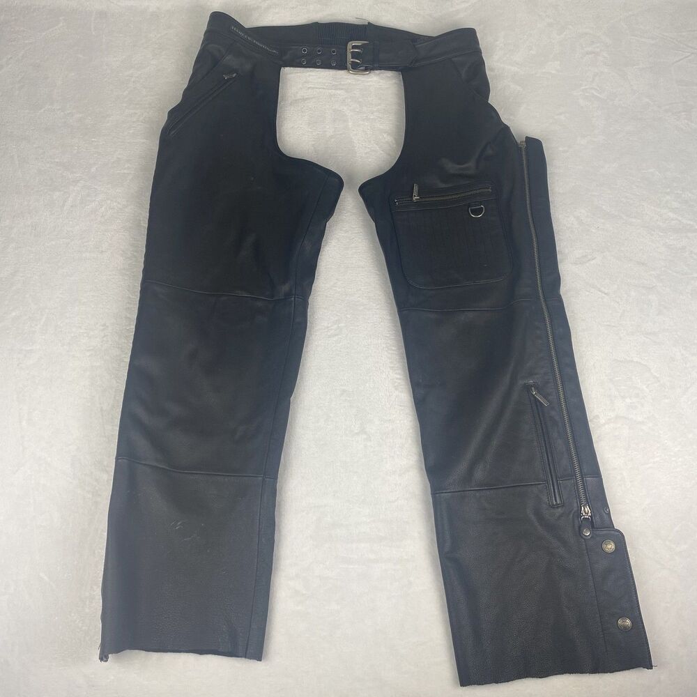 Harley Davidson 97076-06V Motorcycle Riding Chaps Mens Extra Large Black Leather
